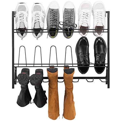 MyGift Premium Black Metal Hanging Wall Shoe Rack for Walk in Closet, Mudroom and Entryway, Wall Mounted Space Saving Boot and Shoe Rack Organizer, Holds 9 Pairs - color: Black (3 Tier, 18 Pairs)