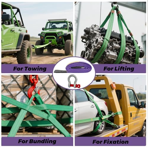 HENBOW Web Sling with D Ring Shackle,8FT× 1In Heavy Duty Flat Lift Sling 2200 lbs Safety Load,Lift Sling Straps for Hoist Car Tree Saver Winch Recovery - size: 1 Inch × 8 FT