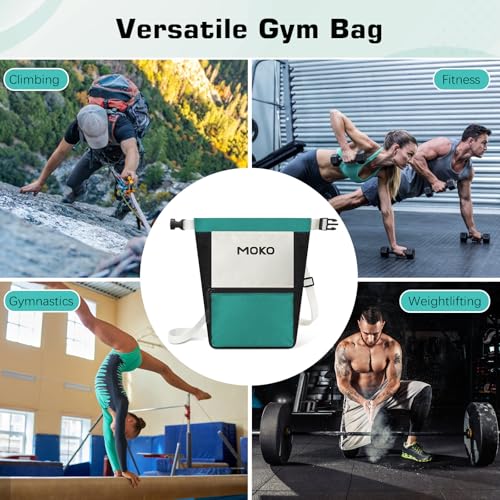 MoKo Chalk Bag for Rock Climbing, Large Capacity Climbing Chalk Bag with Magnetic Snap and Zipper Pocket, Portable Chalk Bucket for Rock Climbing, Weight Lifting, Bouldering, Gymnastics, Fitness - color: Green