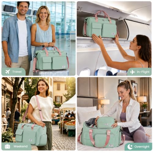FIORETTO Women's Gym Duffle Bag with Shoes Compartment, 30L Capacity, Ideal for Travel, Gym, Sports, Duffel, Weekender - color: Green & Pink, style: Gym Bag With Toiletry Bag