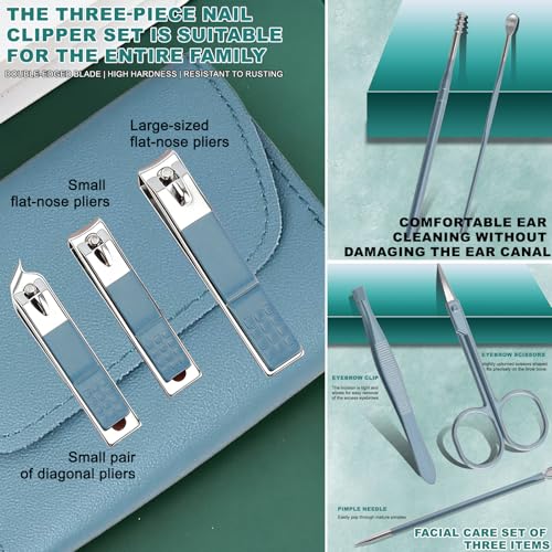 Nail Care Kit,Manicure Pedicure Set,Nail Clippers and Beauty Tool Portable SetWith Case for Home Travel Personal Care(Blue+16set) - color: Blue