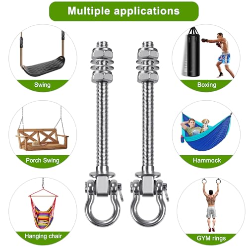 SELEWARE Heavy Duty Swing Hangers with Silent Bearings, 1500LB Capacity Stainless Steel Swing Hardware Kit (2 Pack), M10 x 9" Bolts for Wood/Steel Beams, Porch Swings, Yoga Hammocks, Gym Rings - color: U (9 inch, 2 Pack)