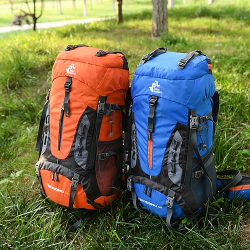Bseash 60L Hiking Camping Backpack with Rain Cover, Waterproof Large Capacity Outdoor Sport Travel Daypack Climbing Touring (Blue) - color: Blue