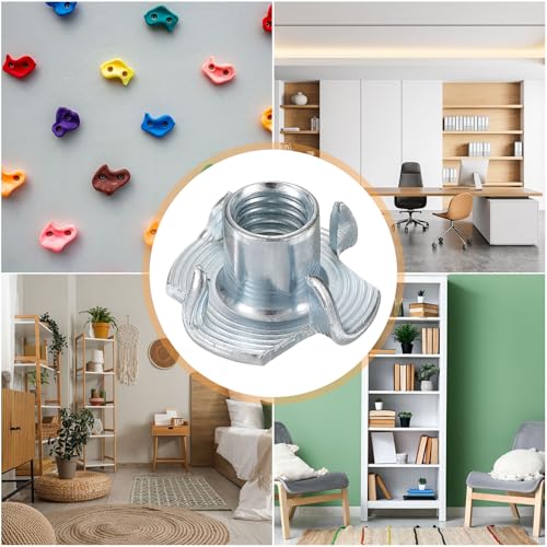 HARFINGTON M8x11mm T-Nuts 4 Pronged Tee Nut 0.83" x 0.43" Fully Thread Carbon Steel Inserts for Wood, Rock Climbing Holds, Cabinetry, Furniture 50pcs - size: M8x11mm