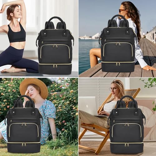 seyfocnia Gym Backpack for Women, Gym Bag with Shoe Compartment Lightweight Travel Workout Sports Backpack Womens Black