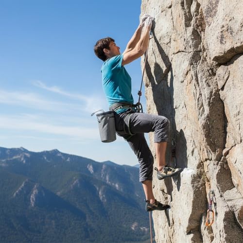 Adjustable Chalk Bag Waterproof Magnesia Sack with Belt Climbing Chalk Bag Magnesia Powder Pouch for Mountaineering Travel Sports - color: grey