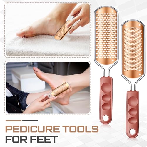 Moxweyeni 14 Pack Colossal Foot File Pedicure Tool Set with 2 Style Large and Small Hole Replacement Callus Remover Blades Rose Gold Stainless Steel Detachable Pedicure Foot Rasp for Dead Skin Remover - color: Rose Gold