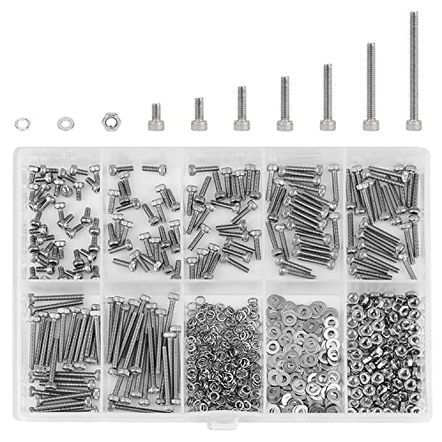 HELIFOUNER 560 Pieces M2.5 x 4mm /6mm /8mm /10mm /12mm /16mm /20mm, Hex Socket Head Cap Screws Bolts Washers Nuts Kit, 304 Stainless Steel - size: M2.5, style: Hex Socket Head Cap