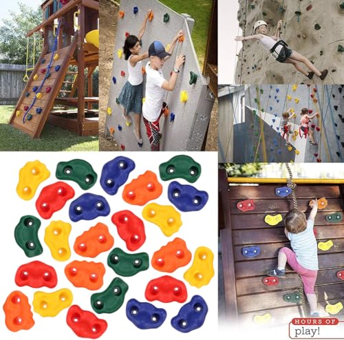 Yaegoo 25pcs Rock Climbing Holds, Rock Climbing Holds with Climbing Rope and Handles, Mounting Hardware Included