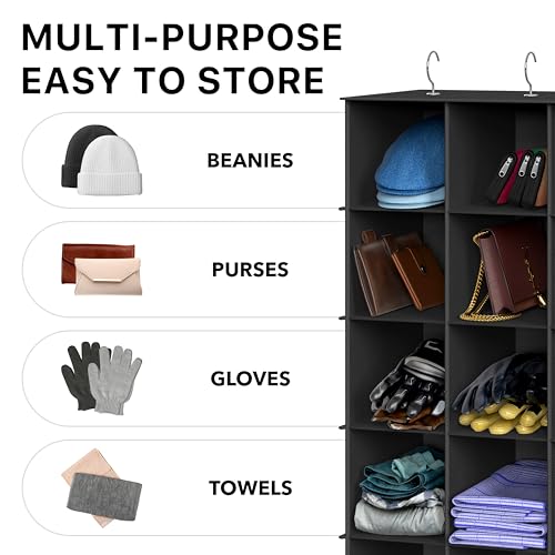Simple Houseware 24 Section Shelves Hanging Shoes Organizer, Black | 3 Metal Hooks, 8 Tier, Holds Up to 24 lbs - color: Black