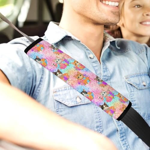 2 Pack Cat Lovers Kitten Cats Car Seat Belt Pad Soft Padded Harness Pads Strap for Child, Car Seats Pushchair Strollers High Chair Pushchair, Anti-Slip Pad - color: Pattern 3