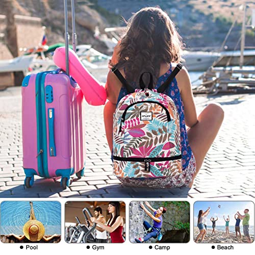 Dry Wet Drawstring Backpack with Shoe Compartment for Women Adjustable Gym Bag - color: Maple Magenta