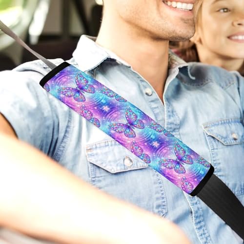 2 Piece Soft Padded Car Seat Belt Pad for Elderly Support, Stroller Pushchair High Chair, Sparkly Glitter Butterfly Pastel Starry Shoulder Harness Cover, Shock Absorption - color: Pattern 1118