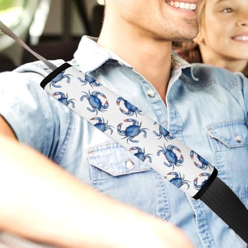 2PCS Soft Padded Car Seat Straps Shoulder Pads for Adult Use, Most Cars, Blue Crabs Shoulder Protector, Shock Absorption - color: Pattern 1044