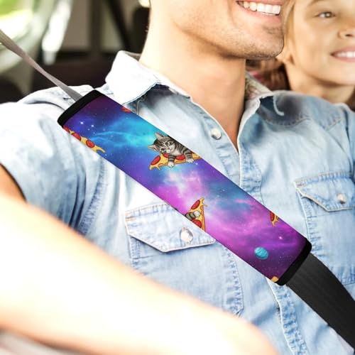 2 Piece Universal Soft and Comfortable Seat Belt Shoulder Pad for Kids, Most Cars, Purple Galaxy Space Pizza Cat Seat Belt Covers Cushion, Neck and Shoulder Support - color: Pattern 960