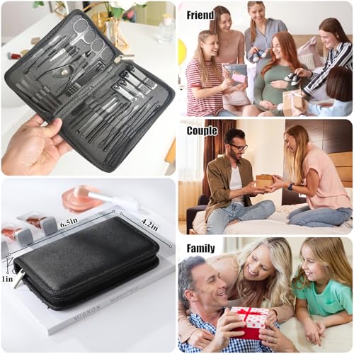 Manicure Set Pedicure Kit Womens Nail Clippers Set 32 in 1 Professional Grooming Care Tools Nail Kit Including Facial, Fingernails and Toenails Care with Travel Case Men Women - color: Navy 7in1