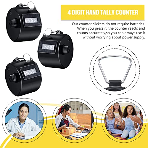TOODOO 6 Pack Hand Tally Counter 4 Digit Mechanical Palm Clicker Plastic Hand Held Counter Clicker with Metal Finger Ring for School Golf Sports Events Office Stadium - color: Black