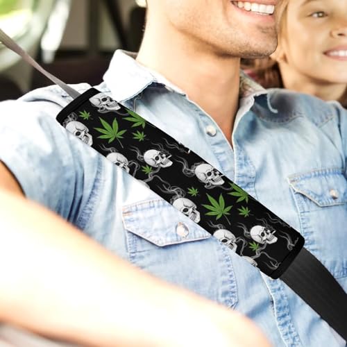 Soft Padded Seat Belt Cover for Girls and Boys, Stroller Pushchair High Chair, 2 Piece Pot Leaf Weedleaf Skull Smoking Shoulder Protector Anti-Slip Pad - color: Pattern 535