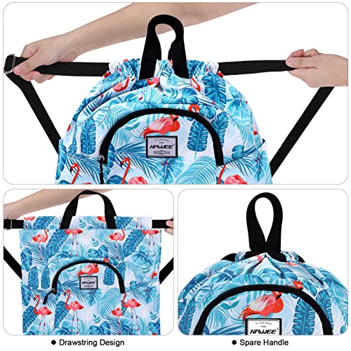 Dry Wet Drawstring Backpack with Shoe Compartment for Women Adjustable Gym Bag - color: Flamingo Blue