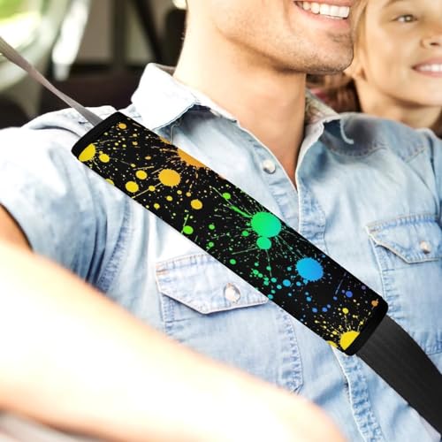 2 Piece Soft Padded Seat Belt Shoulder Pad for Adult Use, All Vehicles, Glow in Dark Paint Splatter Automotive Seat Belt Protector, Easy Install (No Tool) - color: Pattern 792