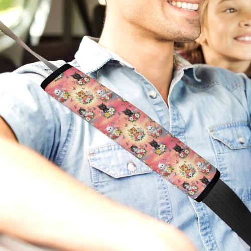 2 Pack Pink Cat Funny Cats Pet Butterfly Flower Seat Belt Cover Universal Fit Shoulder Harness Cover for Girls and Boys, Car Seats Pushchair Strollers High Chair Pushchair - color: Pattern 1235