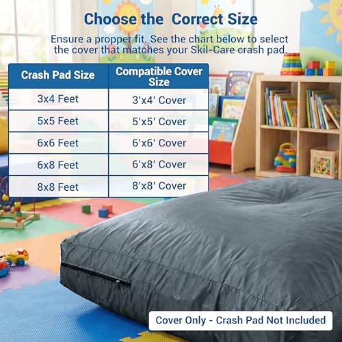 Skil-Care Crash Pad Cover Replacement, Nylon and Cozy Cloth, Machine Wash | Indoor & Outdoor Durable Cover Only (No Foam), Soft Landing, Crashpad for Kids Sensory Mat, For Active Play, Machine Washable - size: 3' x 4' Cover