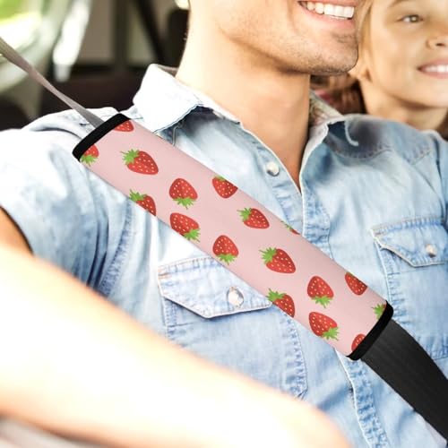 2 Piece Pink Cartoon Strawberry Car Seat Straps Shoulder Pads Universal Fit Automotive Seat Belt Protector for Kids, Car Seats Pushchair Strollers High Chair Pushchair - color: Pattern 831