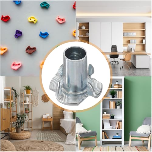 HARFINGTON 5/16x9mm T-Nuts 4 Pronged Tee Nut 0.83" x 0.35" Half Thread Carbon Steel Inserts for Wood, Rock Climbing Holds, Cabinetry, Furniture 50pcs - size: 5/16" x 0.35" x 0.83" x 0.35"