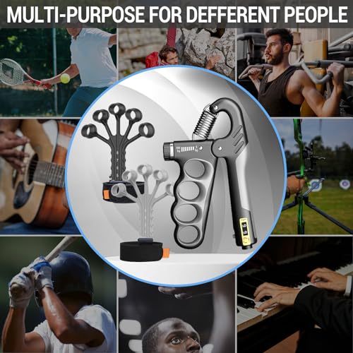 Hand Grips Strengthener, Forearm Strength Trainer- Adjustable Resistance 11-220Lbs Hand gripper with Counting,Finger Exerciser,Hand Extension Exerciser for Muscle Building and Injury Recover Combo Set - color: Orange Combo Set