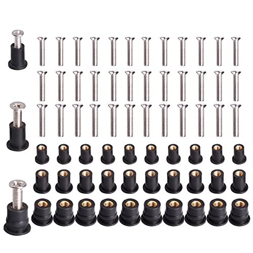WEDAMER 36 Pairs M4 M5 M6 Neoprene Well Nuts with Stainless Steel Screw M5 Rubber Well Nuts Kayak Brass Copper Bolts Well Nut Kit for Kayak Motorcycle Boat Marine Windscreen Accessories (M4 M5 M6) - color: M4 M5 M6 each 12 Pairs