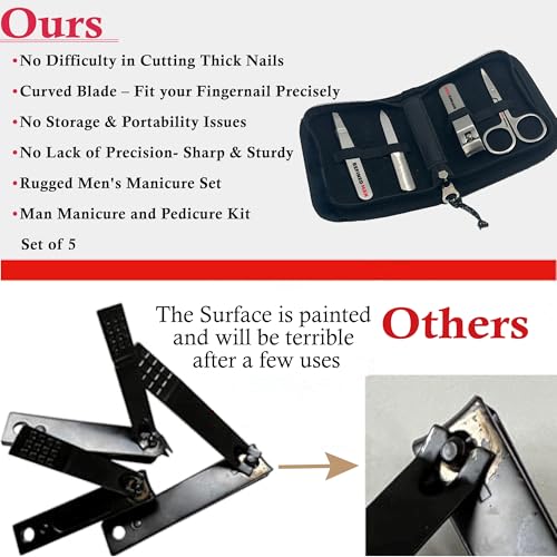 BLKSMITH Refined Man Manicure and Pedicure Kit Set of 5 - Manicure Kit for Men - Nail Clipper Kit with Nail File, Clippers, Scissors, Tweezer & Travel Case - Designed for Men (Brown/Navy) - color: Brown/Navy