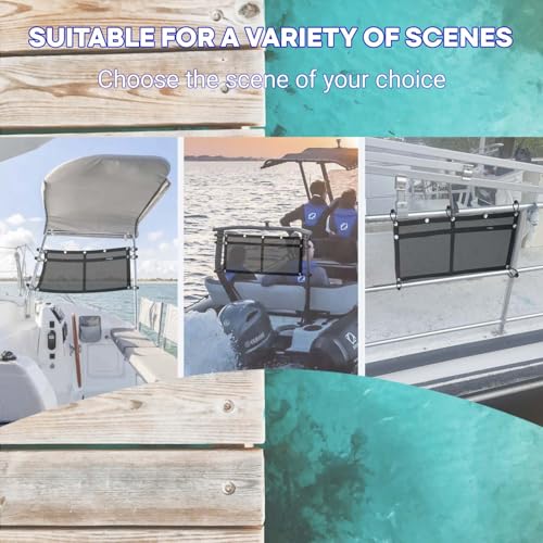 Boat Storage Bag,Polyester Boat Mesh Suspended Storage Bag,Black Boats Storage Mesh Pocket,Boat Seat Storage Bag for Leaning Post with 6 Positioning Elastic Loops. (32" L x 15" W (2 Pockets)) - size: 32"L x 15"W