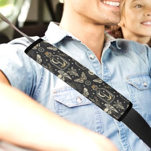 2PCS Goth Gothic Moon Moth Skull Witch Car Seat Belt Pad Universal Fit Seat Belt Covers Cushion for Kids, Car Seats Pushchair Strollers High Chair Pushchair, Easy Install (No Tool) - color: Pattern 417