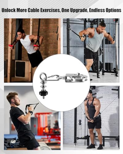 Height Adjustable Cable Pulley System for Power Rack 2x2'' & 3x3'' | 304 Stainless Steel, Silent Bearings, 180 Degree Swivel, 300 lbs Support, Hand Tightened Knob, Smooth Motion