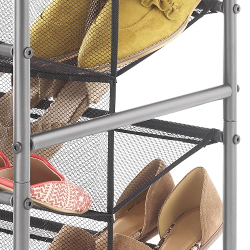 Whitmor 10 Tier Double-Sided Shoe Cart with Lockable Wheels, Gunmetal Rolling Shoe Organizer with Patented Mesh Back, Freestanding Storage for Garage, Bedroom, or Closet, 17" W×24.6" L×63.78" H - size: 10-Tier,Gunmetal