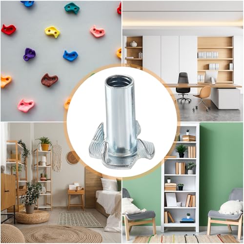 HARFINGTON 1/4x11mm T-Nuts 4 Pronged Tee Nut 0.68" x 0.43" Half Thread Carbon Steel Inserts for Wood, Rock Climbing Holds, Cabinetry, Furniture 50pcs - size: 1/4" x 0.43" x 0.68" x 0.43"