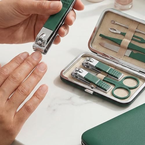Manicure Kit for Women Men-Manicure Set with Case, Nail Clippers, Portable Nail Care Kit for Travel Home Personal Grooming(Green 7 in 1) - color: Green