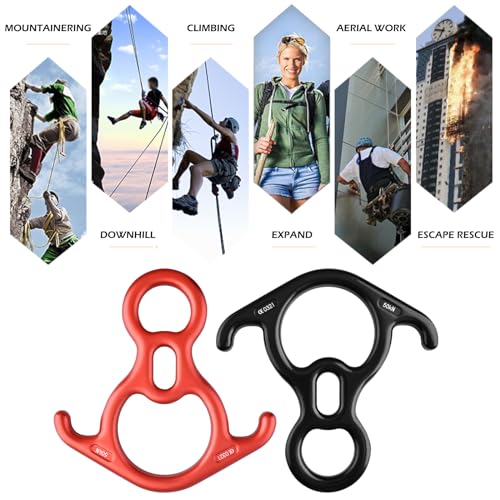 TRIWONDER Rescue Figure 8 Descender, 35kN 50kN Aluminum Rappelling Belay Gear Climbing Rigging Plate Downhill Equipment Heavy Duty - color: 50kN Red