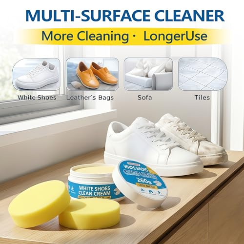 White Shoes Clean Cream Original 260g, Shoe Cleaning Kit Multi-Purpose Clean Cream white Shoe Cleaner with Sponge, No Water Needed, Sneaker Cleaner for Leather, Sofa, Car Interior
