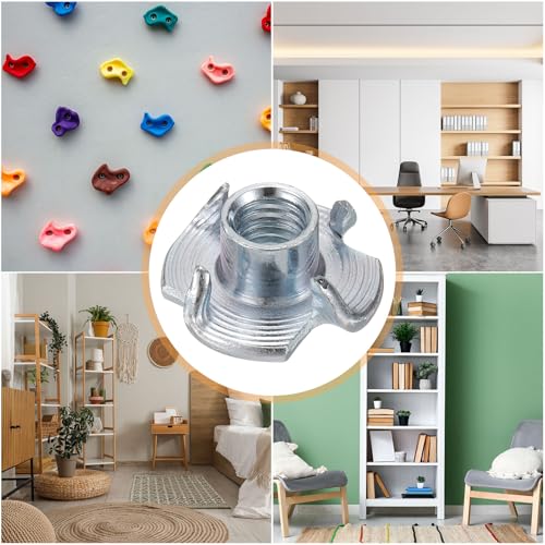 HARFINGTON M5x6mm T-Nuts 4 Pronged Tee Nut 0.57" x 0.24" Fully Thread Carbon Steel Inserts for Wood, Rock Climbing Holds, Cabinetry, Furniture 50pcs - size: M5x6mm