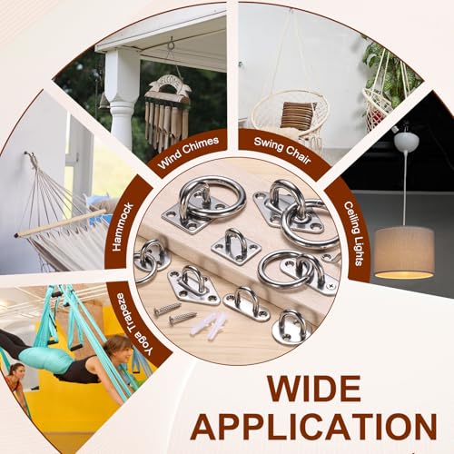 uxcell 10 Pcs Stainless Steel Pad Eye Plate, 0.2" M5 Heavy Duty Marine Hardware Hooks with Screws for Ceiling Hanging Hammock Swing Chair Yoga Trapeze, Silver Tone Diamond Shape