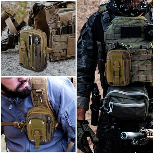 Tactical Molle Pouch Compact Utility Waist Bag Phone Holster Holder for 4.7"-6.9" iPhone 15 Pro Max/15 Pro/14 Plus/14 Pro Max/14/13 Pro Max/13 Pro/12 Pro Max/11 Pro Max - color: Camouflage Ruins