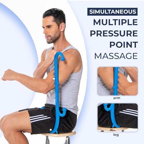 Ranarose Deep Tissue Back & Neck Massager - Back Massager Stick for Pain Relief, Muscle Knot Remover, Trigger Point Massage Tool for Full Body, Shoulders, Legs - Pressure Point Massage Tool (Blue) - color: Blue