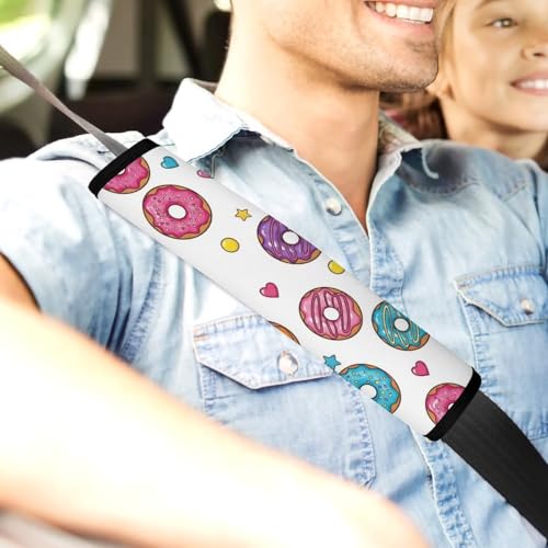Universal Fit Donuts Stars Heart Car Seat Belt Pad for Elderly Support, Stroller Pushchair High Chair, 1 Pair Shoulder Harness Cover Neck and Shoulder Support - color: Pattern 1267