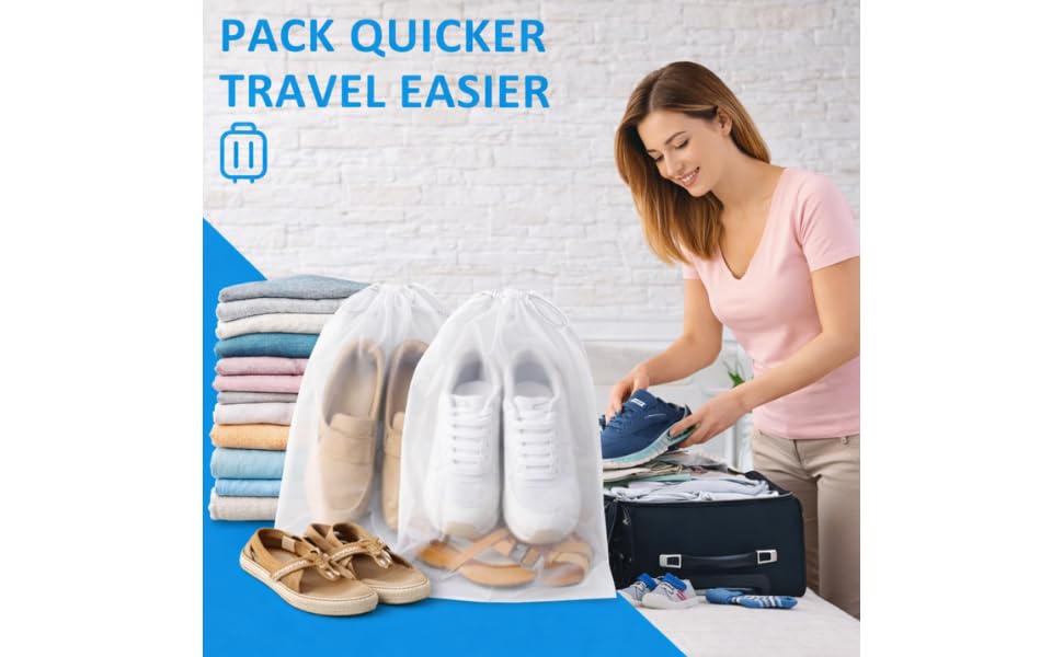 InfinitePack Large Transparent Shoe Bags for Travel, Portable Shoe Bags, Shoes Pouch Storage Organizer with Drawstring for Men & Women aClear Window Shoes Pouch with Rope - size: 8"x10"(100pcs)