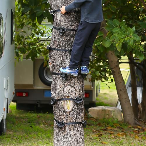 TOPNEW 12PCS Ninja Tree Climbing Holds and 6 Sturdy Ratchet Straps for Kids Tree Climbing, Large Climbing Rocks for Outdoor Ninja Warrior Obstacle Course Training - style: 12 Black Climbing Holds