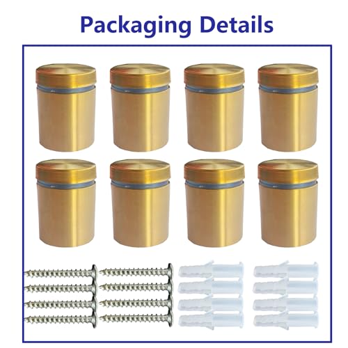 8 Pack Stainless Steel Sign Standoff Screws (1 in. Dia x 1 in. L)(Gold) | Standoff Mounting Advertising Nail Hanging Acrylic Panels Glass Artwork - color: Gold