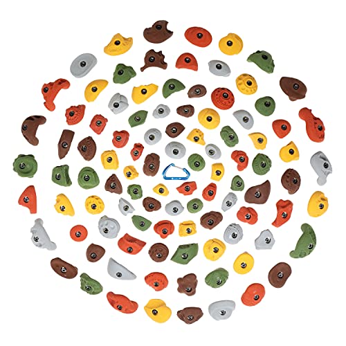 Atomik Rock Climbing Holds Set of 100 Bolt-On Classic in Assorted Earth Tones - Includes Jugs, Edges, Pinches, Footholds for Home Walls