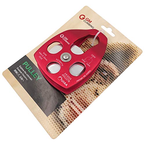 GM CLIMBING Large Rescue Pulley 32kN Single Sheave with Swing Plate CE UIAA Certified - color: Red | 2 Pack