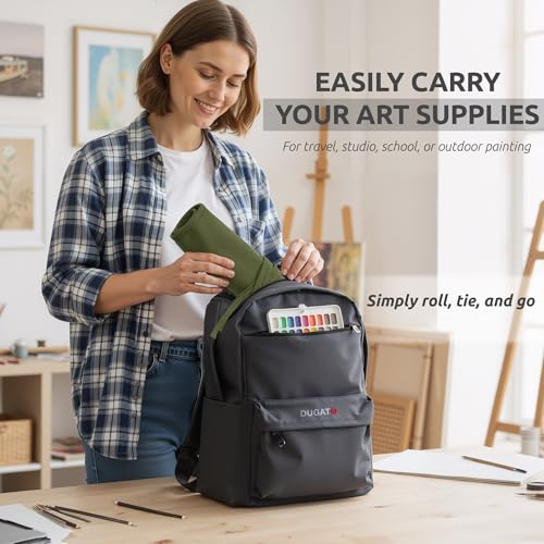 DUGATO 30-Slot Roll-Up Canvas Brush Holder, Army Green | Washable Paint Brush Case, Durable Canvas Organizer for Brushes & Art Supplies (Brushes not Included) - color: Green